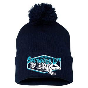 Saltwater Life Fish Skeleton Logo Pom Pom 12in Knit Beanie