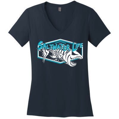 Saltwater Life Fish Skeleton Logo Women's V-Neck T-Shirt