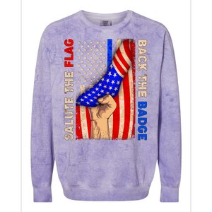 Salute The Flag Back The Badge American Thin Blue Line Colorblast Crewneck Sweatshirt