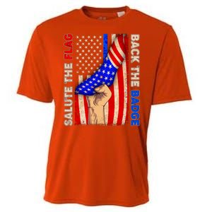 Salute The Flag Back The Badge American Thin Blue Line Cooling Performance Crew T-Shirt