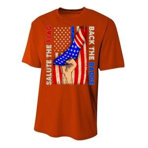 Salute The Flag Back The Badge American Thin Blue Line Performance Sprint T-Shirt