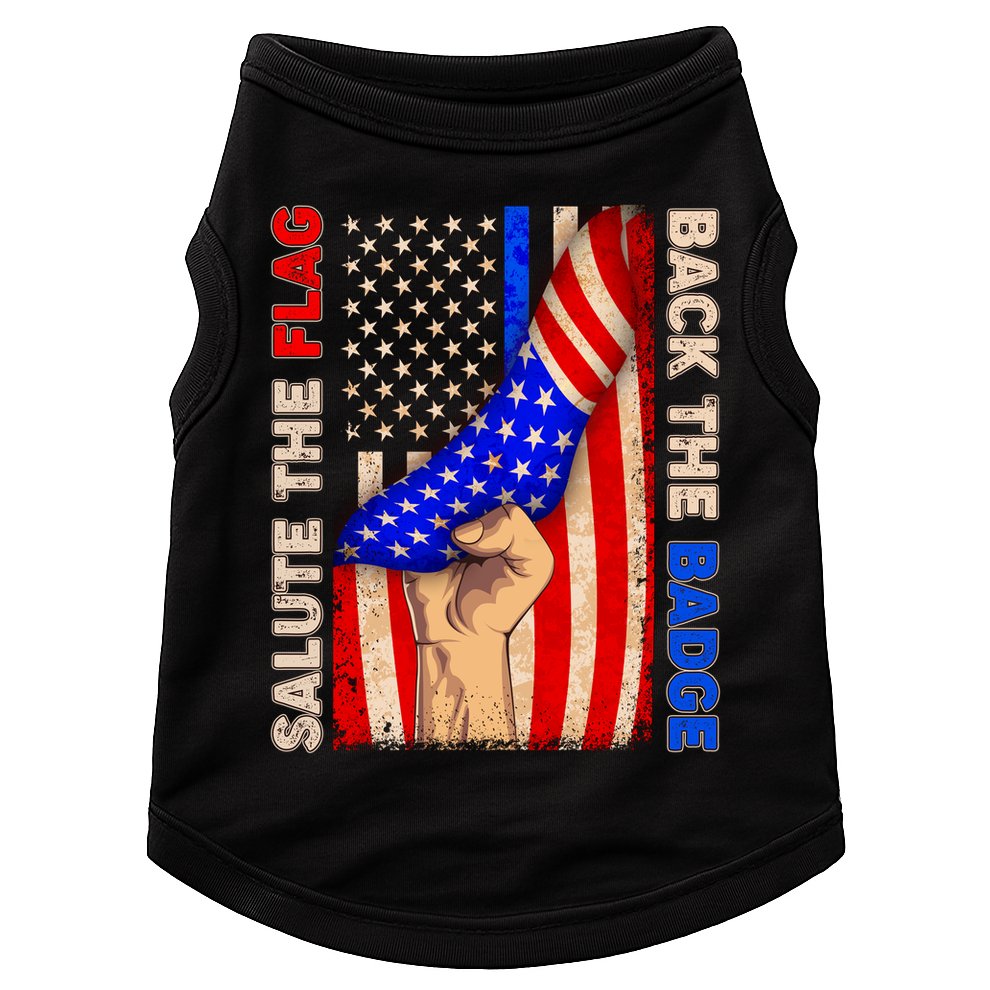 Salute The Flag Back The Badge American Thin Blue Line Doggie Tank