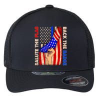 Salute The Flag Back The Badge American Thin Blue Line Flexfit Unipanel Trucker Cap