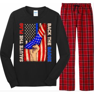 Salute The Flag Back The Badge American Thin Blue Line Long Sleeve Pajama Set