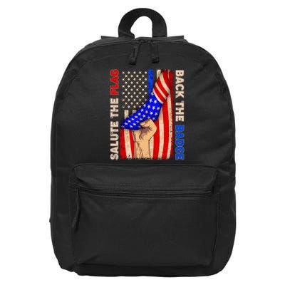 Salute The Flag Back The Badge American Thin Blue Line 16 in Basic Backpack
