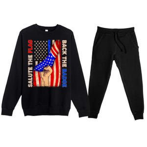 Salute The Flag Back The Badge American Thin Blue Line Premium Crewneck Sweatsuit Set