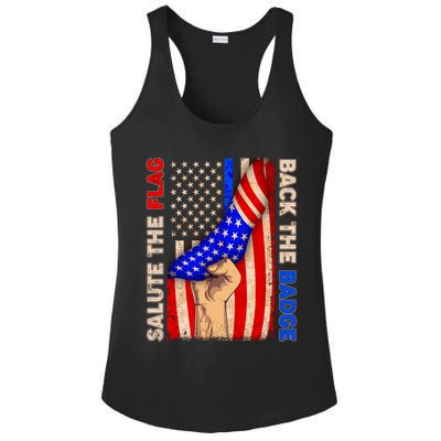 Salute The Flag Back The Badge American Thin Blue Line Ladies PosiCharge Competitor Racerback Tank
