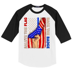 Salute The Flag Back The Badge American Thin Blue Line Baseball Sleeve Shirt