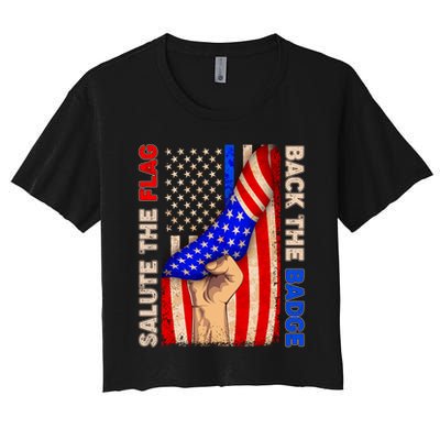 Salute The Flag Back The Badge American Thin Blue Line Crop Top