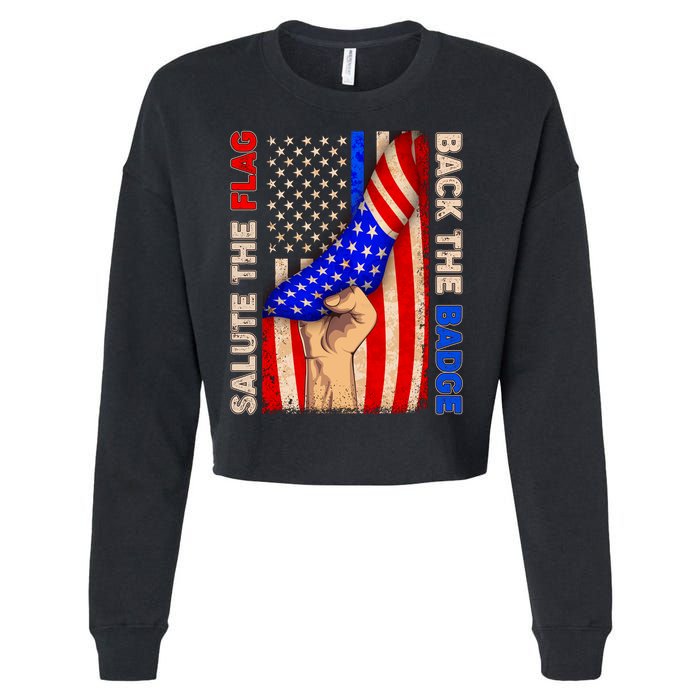 Salute The Flag Back The Badge American Thin Blue Line Cropped Pullover Crew