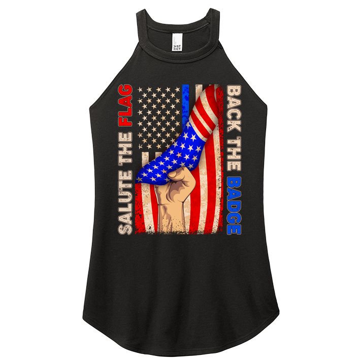 Salute The Flag Back The Badge American Thin Blue Line Women's Perfect Tri Rocker Tank