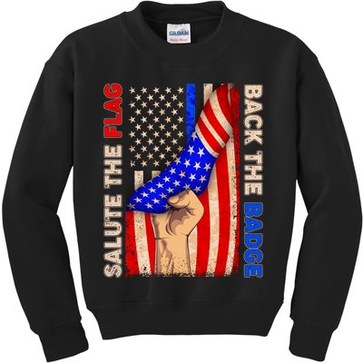 Salute The Flag Back The Badge American Thin Blue Line Kids Sweatshirt