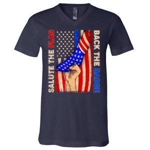 Salute The Flag Back The Badge American Thin Blue Line V-Neck T-Shirt