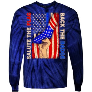 Salute The Flag Back The Badge American Thin Blue Line Tie-Dye Long Sleeve Shirt