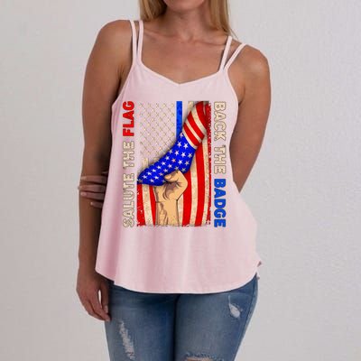 Salute The Flag Back The Badge American Thin Blue Line Women's Strappy Tank