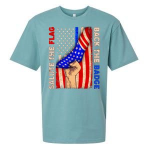 Salute The Flag Back The Badge American Thin Blue Line Sueded Cloud Jersey T-Shirt