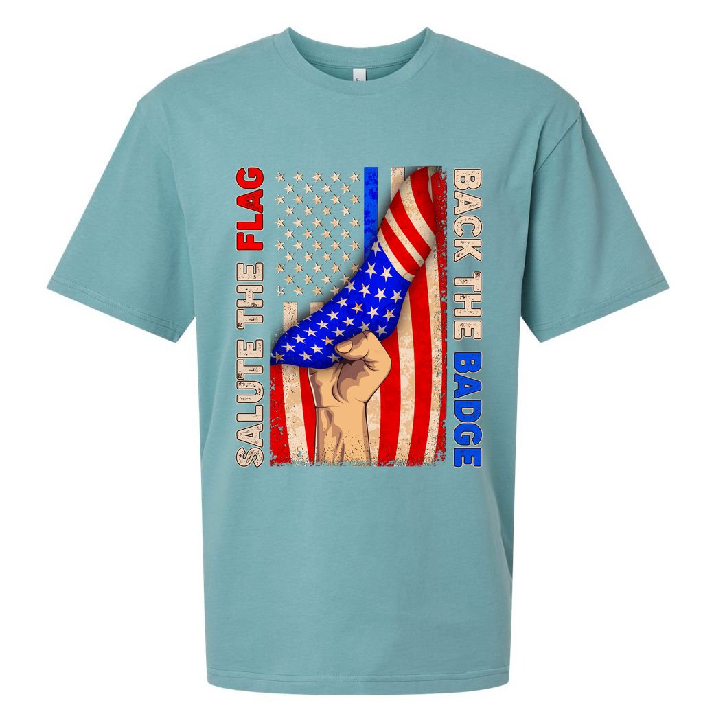 Salute The Flag Back The Badge American Thin Blue Line Sueded Cloud Jersey T-Shirt