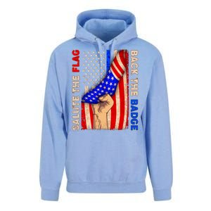 Salute The Flag Back The Badge American Thin Blue Line Unisex Surf Hoodie