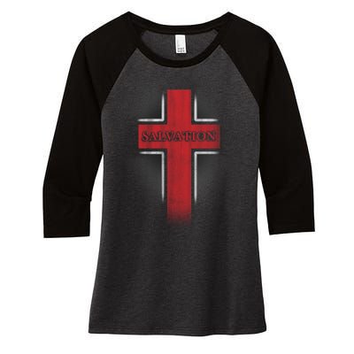 Salvation Christian Cross Women's Tri-Blend 3/4-Sleeve Raglan Shirt