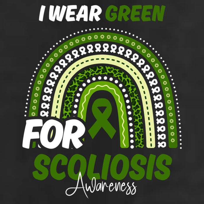 Scoliosis Awareness Month Green Ribbon Rainbow 7 Panel Mesh Trucker Snapback Hat