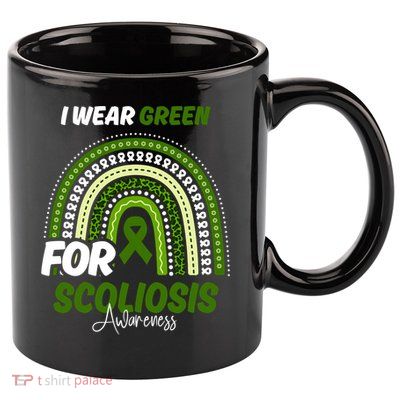 Scoliosis Awareness Month Green Ribbon Rainbow 11oz C Handle Ceramic Mug