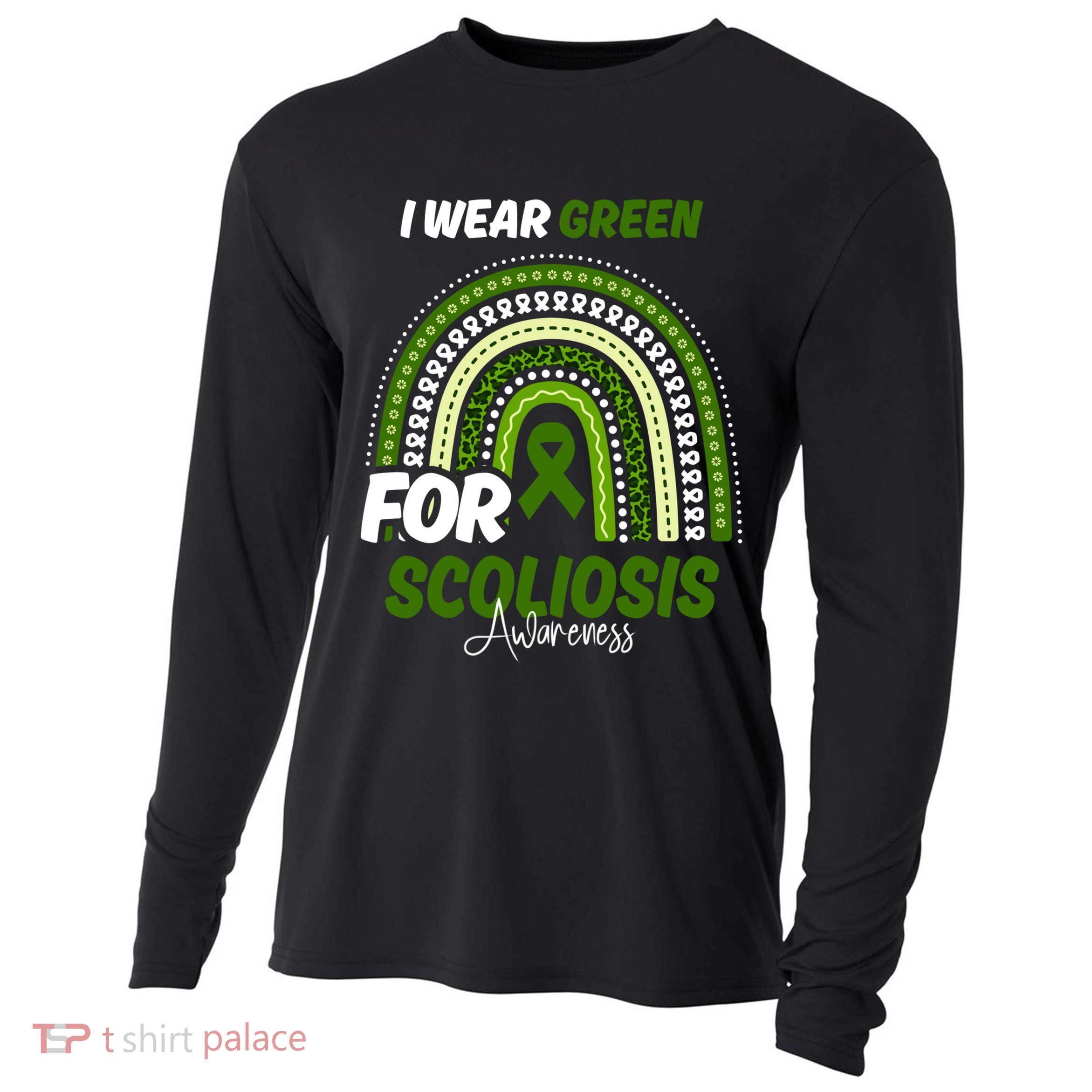 Scoliosis Awareness Month Green Ribbon Rainbow Cooling Performance Long Sleeve Crew
