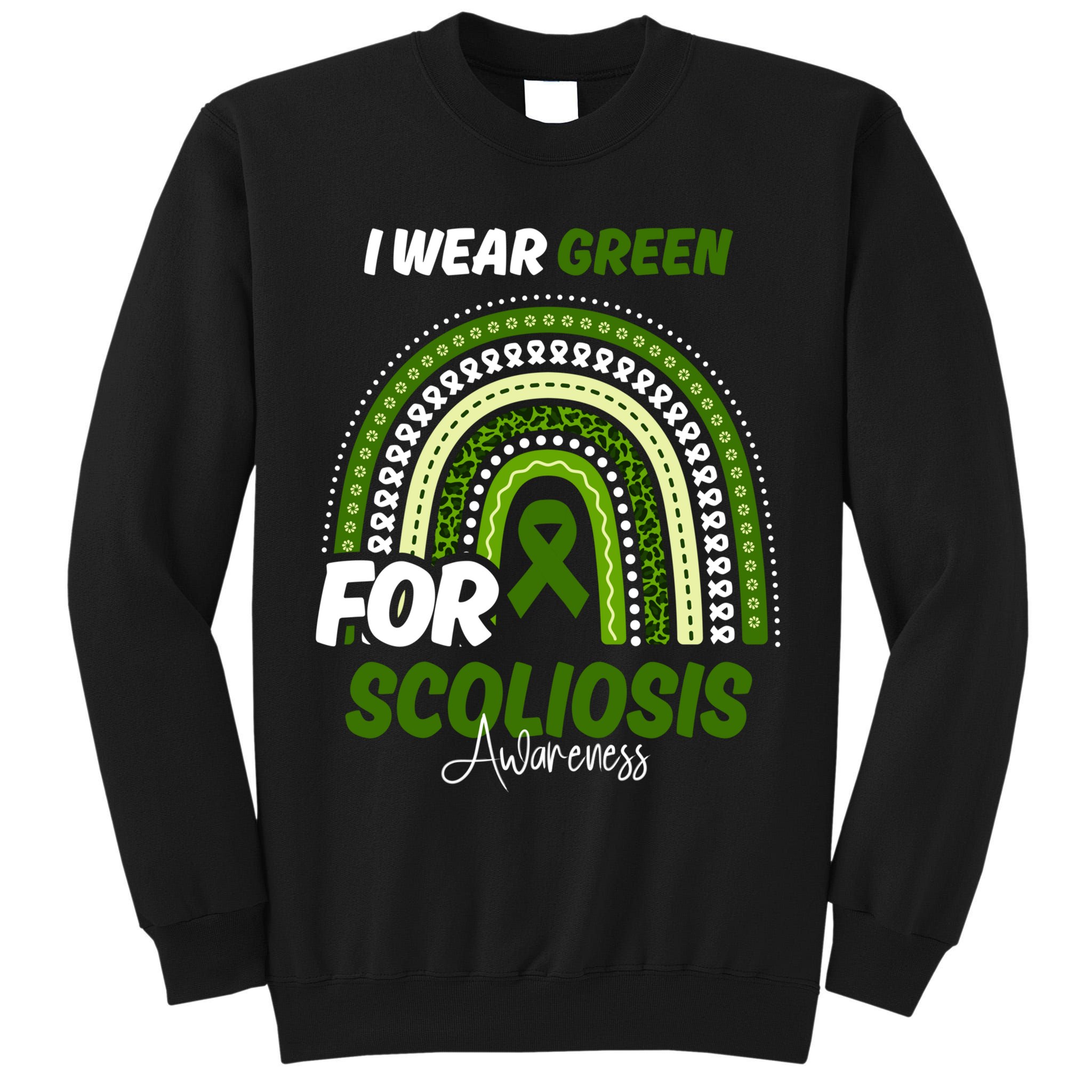 Scoliosis Awareness Month Green Ribbon Rainbow Tall Sweatshirt