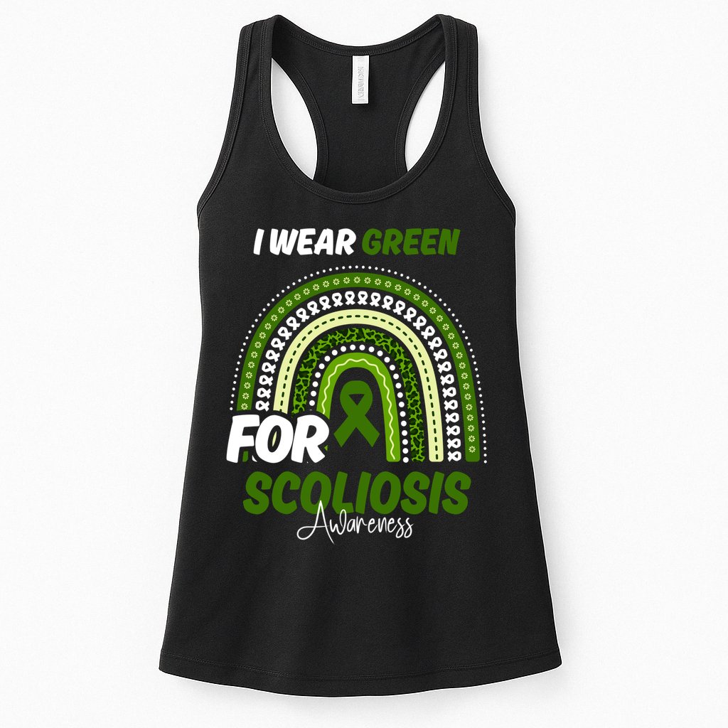 Scoliosis Awareness Month Green Ribbon Rainbow Womens Tank Top
