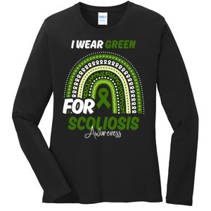 Scoliosis Awareness Month Green Ribbon Rainbow Ladies Long Sleeve Shirt