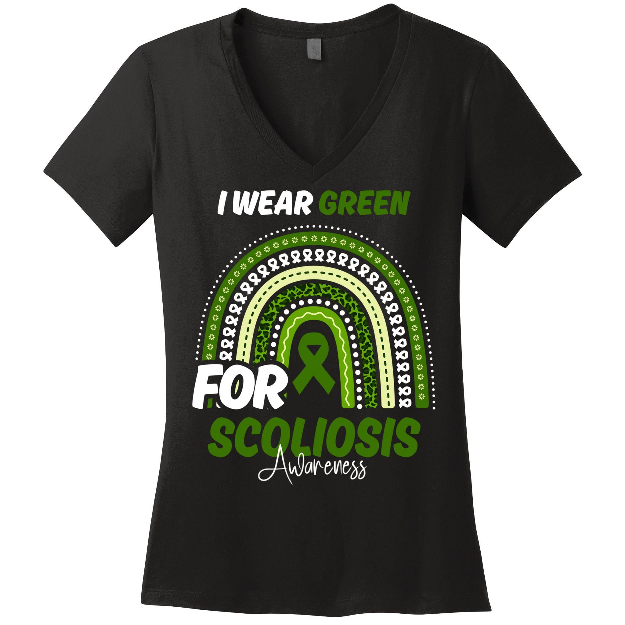 Scoliosis Awareness Month Green Ribbon Rainbow Women's V-Neck T-Shirt