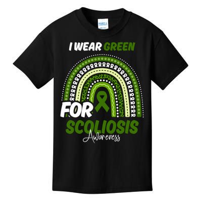 Scoliosis Awareness Month Green Ribbon Rainbow Kids T-Shirt