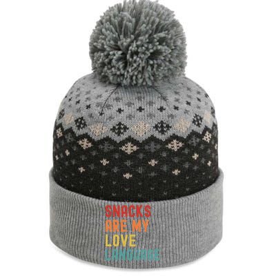 Snacks Are My Love Language Retro Groovy Funny Saying Food The Baniff Cuffed Pom Beanie