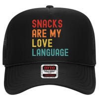 Snacks Are My Love Language Retro Groovy Funny Saying Food High Crown Mesh Back Trucker Hat