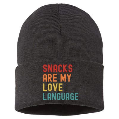 Snacks Are My Love Language Retro Groovy Funny Saying Food Sustainable Knit Beanie