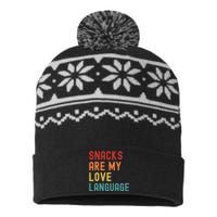 Snacks Are My Love Language Retro Groovy Funny Saying Food USA-Made Snowflake Beanie