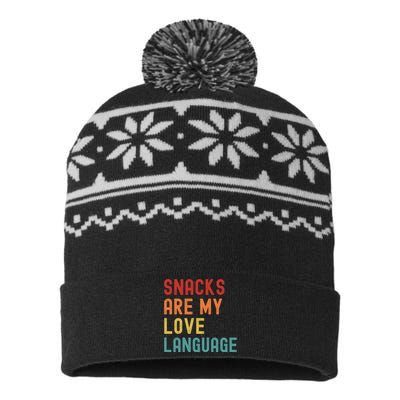 Snacks Are My Love Language Retro Groovy Funny Saying Food USA-Made Snowflake Beanie