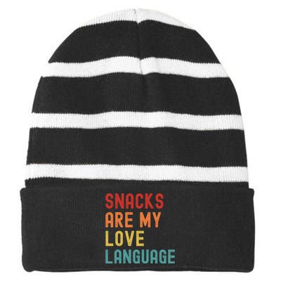 Snacks Are My Love Language Retro Groovy Funny Saying Food Striped Beanie with Solid Band