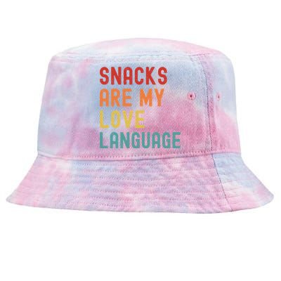 Snacks Are My Love Language Retro Groovy Funny Saying Food Tie-Dyed Bucket Hat