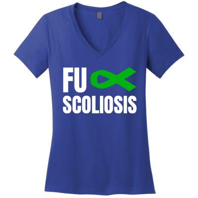 Scoliosis Awareness Month Green Ribbon Gift Women's V-Neck T-Shirt