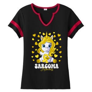 Sarcoma Awareness Month Yellow Ribbon Unicorn Great Gift Ladies Halftime Notch Neck Tee