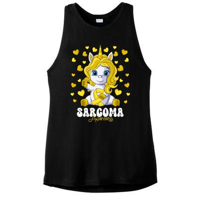 Sarcoma Awareness Month Yellow Ribbon Unicorn Great Gift Ladies PosiCharge Tri-Blend Wicking Tank