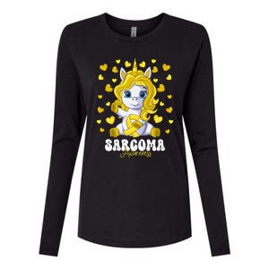 Sarcoma Awareness Month Yellow Ribbon Unicorn Great Gift Womens Cotton Relaxed Long Sleeve T-Shirt