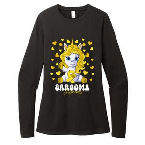 Sarcoma Awareness Month Yellow Ribbon Unicorn Great Gift Womens CVC Long Sleeve Shirt