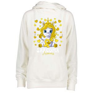 Sarcoma Awareness Month Yellow Ribbon Unicorn Great Gift Womens Funnel Neck Pullover Hood