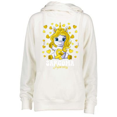 Sarcoma Awareness Month Yellow Ribbon Unicorn Great Gift Womens Funnel Neck Pullover Hood