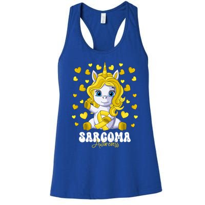 Sarcoma Awareness Month Yellow Ribbon Unicorn Great Gift Women's Racerback Tank