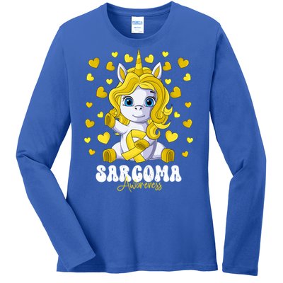 Sarcoma Awareness Month Yellow Ribbon Unicorn Great Gift Ladies Long Sleeve Shirt