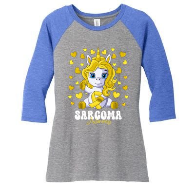 Sarcoma Awareness Month Yellow Ribbon Unicorn Great Gift Women's Tri-Blend 3/4-Sleeve Raglan Shirt