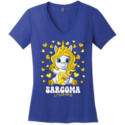 Sarcoma Awareness Month Yellow Ribbon Unicorn Great Gift Women's V-Neck T-Shirt