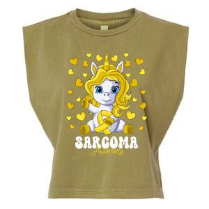 Sarcoma Awareness Month Yellow Ribbon Unicorn Great Gift Garment-Dyed Women's Muscle Tee